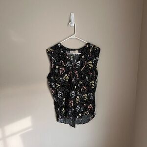 LOFT Black Floral Sleeveless Blouse